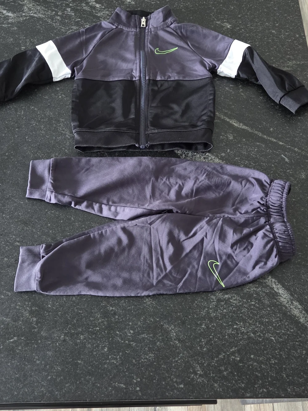 Nike Kids Two-Piece Tracksuit - Charcoal with Neon Green Swoosh - Picture 2 of 5